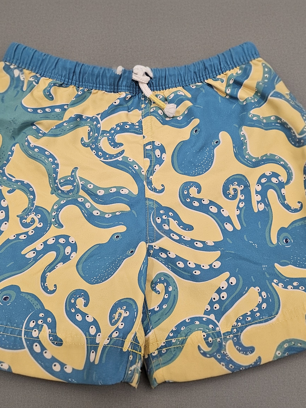 Mini Boden Blue and Yellow Octopus Swim Trunks